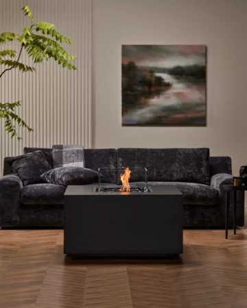 EcoSmart Fire Chaser 38 Fire Table brings a sleek ethanol flame to a private residence patio, elevating outdoor entertaining ambiance.