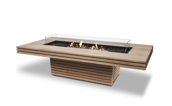 Gin 90 (Chat) Fire Table - Ethanol - Black / Teak / *Optional fire screen / Teak colours may vary by EcoSmart Fire